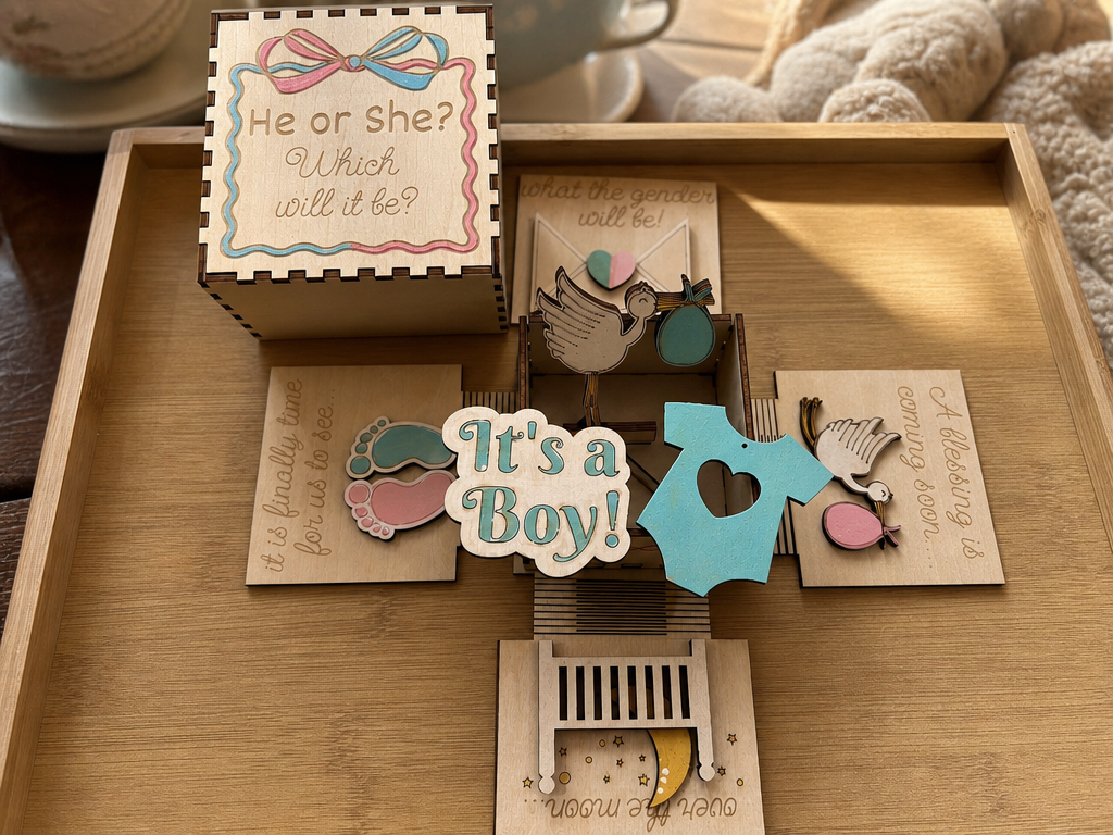 [Laser cut and engrave] Gender Reveal Explosion Box