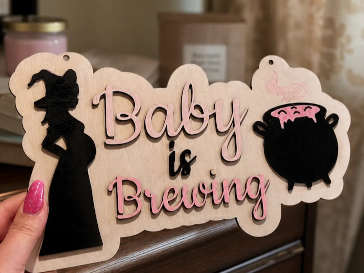 [Laser cut and engrave] "Baby is Brewing" Sign