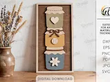[Laser cut and engrave] 3D Triple Object Wall Decors Bundle. Farmhouse Wall Art Laser Cut Files. Layered Wooden Sign. Rustic SVG. Kitchen Sign. Gnomes. Mason Jars