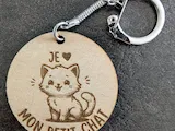 [Laser cut and engrave] Porte-clés en bois avec illustration de chat et inscription: Je t'aime mon petit chat
