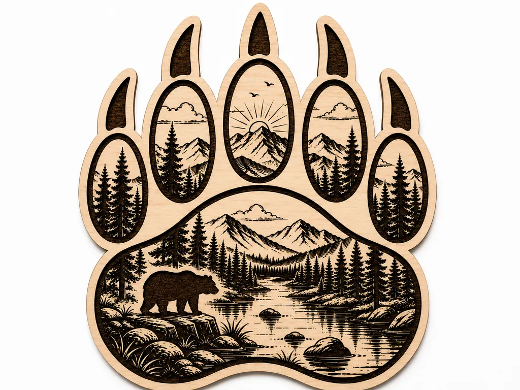 Bear Paw Print Scenic Cut and Engrave