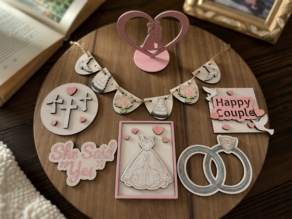 Wedding Themed Tiered Tray Decor Set