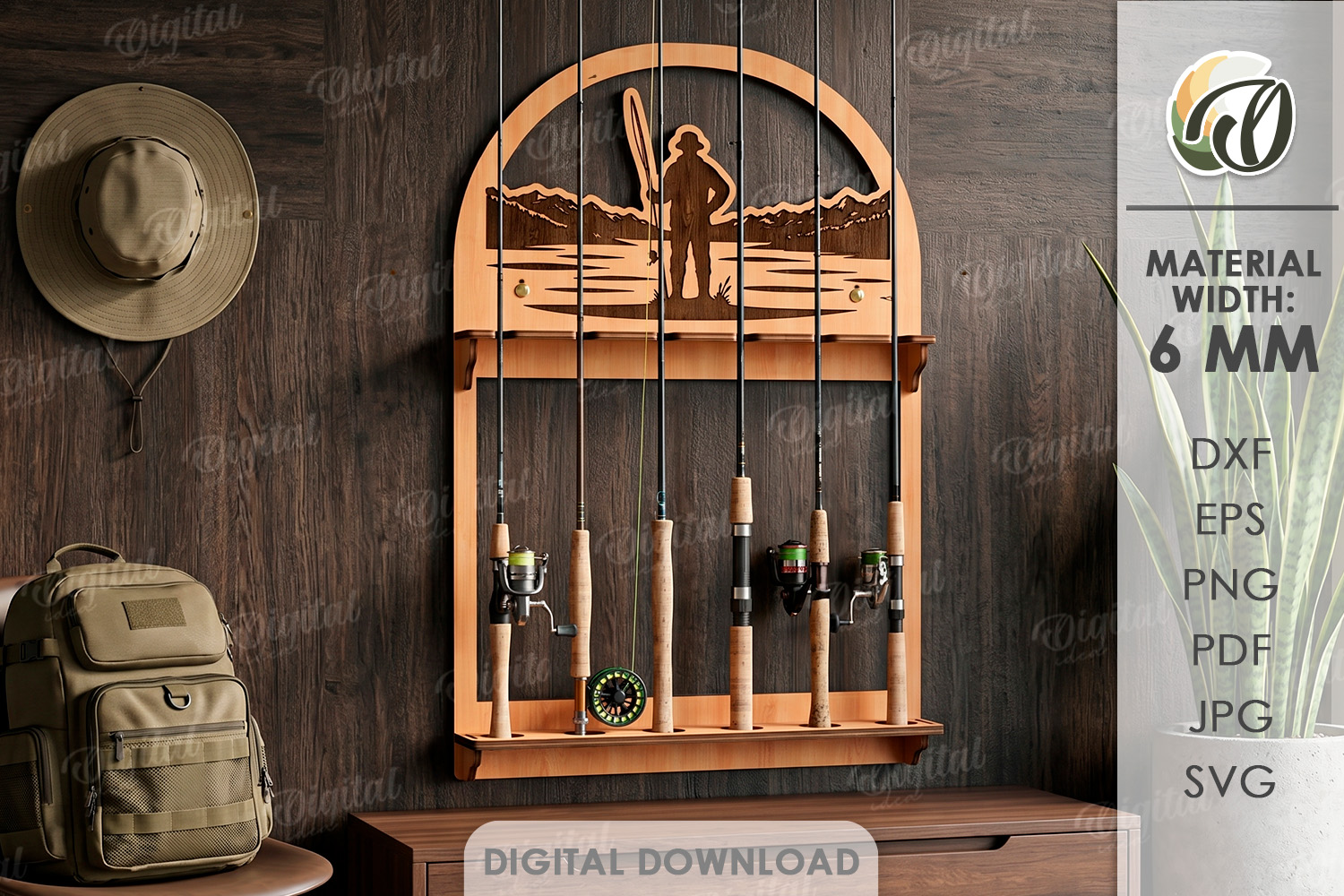 [Laser cut and engrave] 3D Fishing Rod Racks bundle. Fishing lure display laser cut files. Fisherman gift svg. Lake house wall decor. Hanging fishing pole organizer