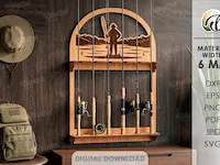 [Laser cut and engrave] 3D Fishing Rod Racks bundle. Fishing lure display laser cut files. Fisherman gift svg. Lake house wall decor. Hanging fishing pole organizer