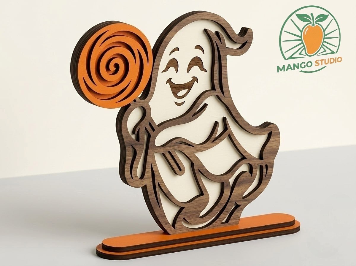 [Laser cut and engrave] Настольная фигурка привидения с леденцом для хэллоуина