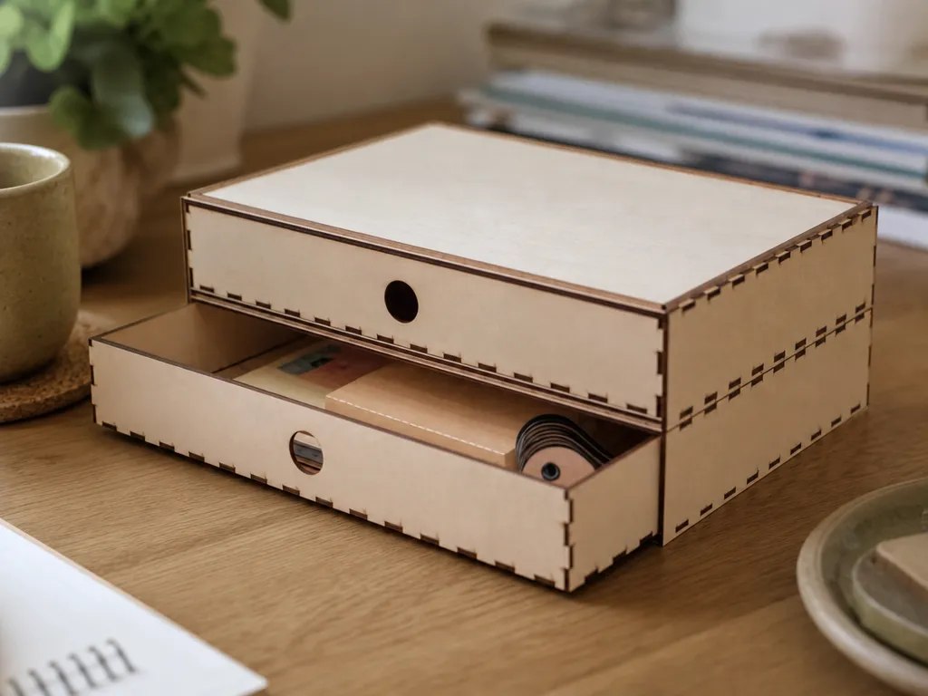 Wooden Desktop Storage Box with Pull-Out Drawer