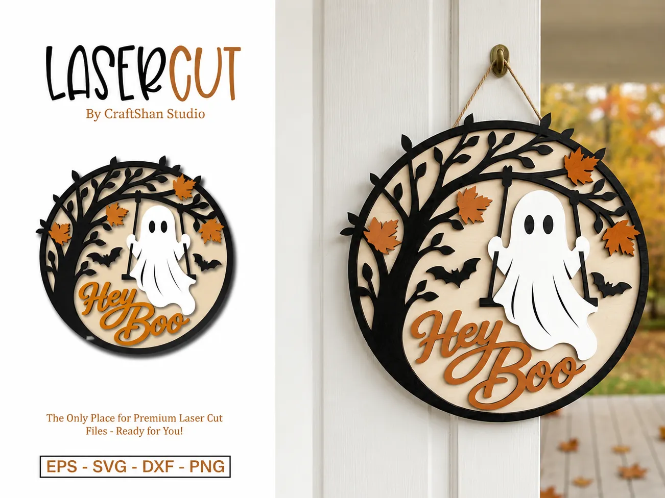 Hey Boo Ghost Round Halloween Wall Hanging Sign
