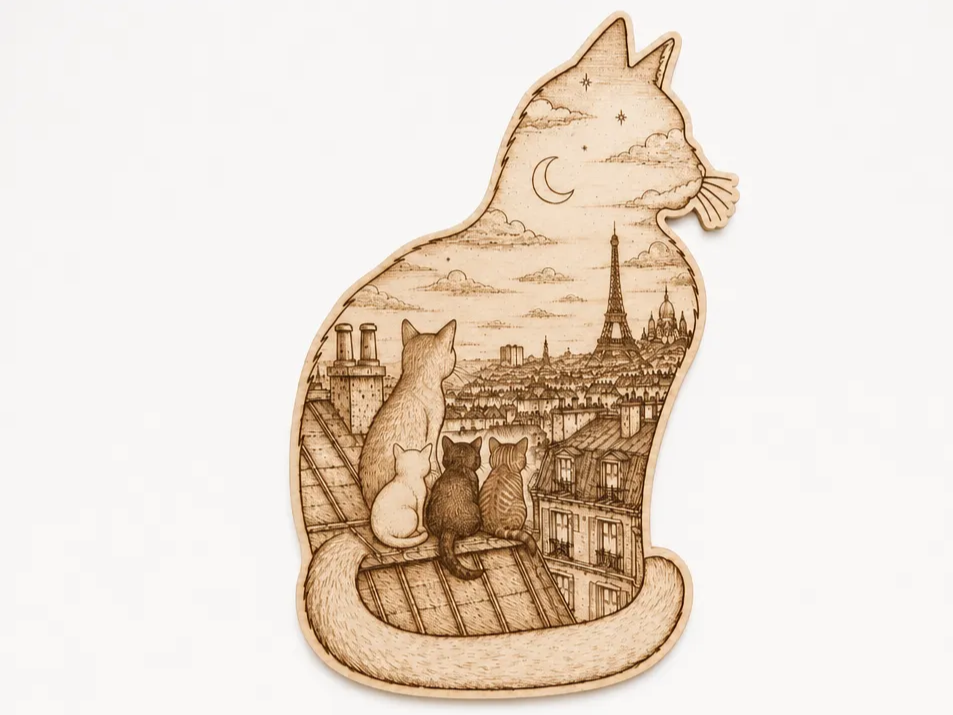 Les Chats de Paris – Décoration murale en forme de chat avec vue sur les toits de Paris et Montmartre