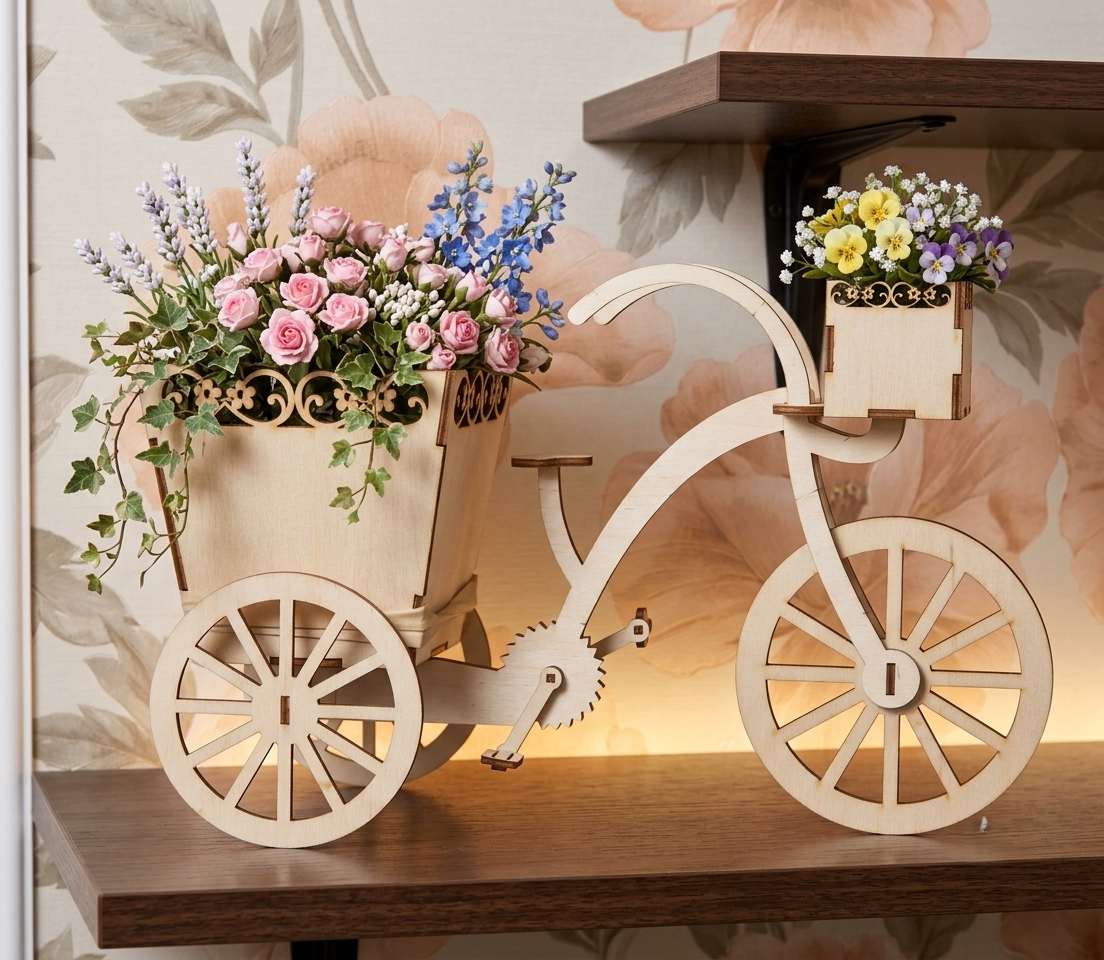 [Laser cut and engrave] Présentoir en bois en forme de vélo avec coffrets cadeaux