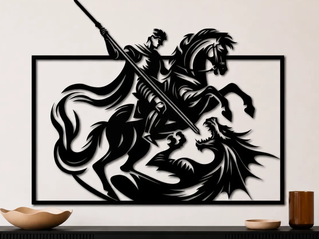 Saint George and the Dragon SVG | Medieval Knight Wall Art | Dragon Slayer Laser Cut Design | Christian Warrior Decor | Digital Download