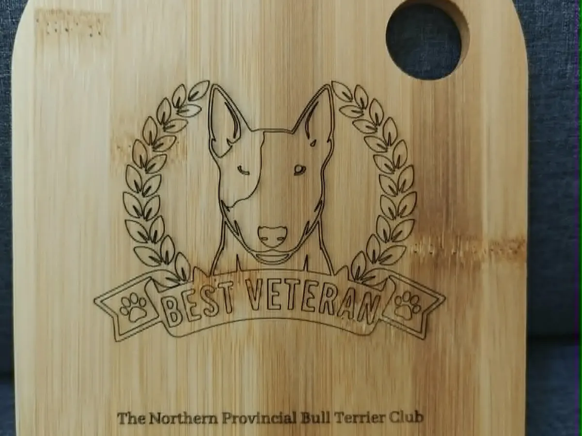 [Laser cut and engrave] Bull Terrier Best Veteran Award Plaque