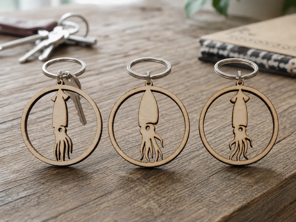 Squid Silhouette Circular Keychain