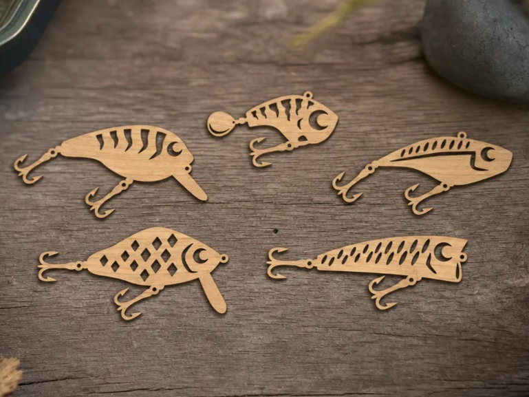Wooden Fishing Lure Cutouts for Crafts and Wall Decor