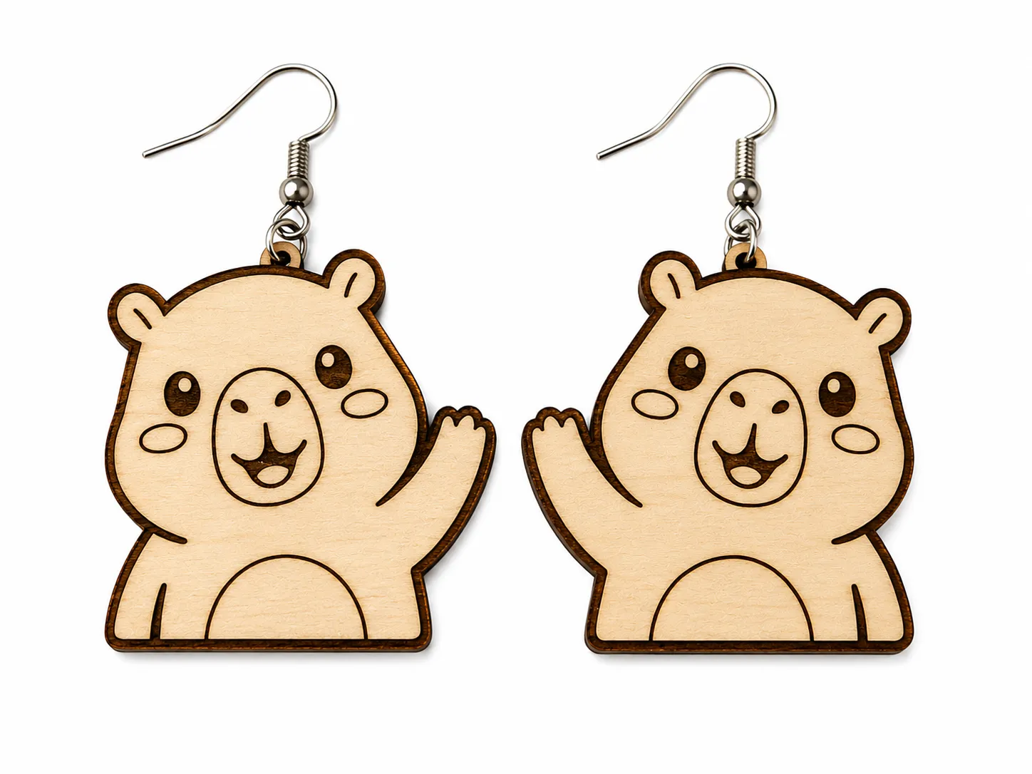 Cute Capybara Wooden Earrings SVG | Laser Cut Earrings | Animal Jewelry |