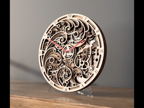 [Laser cut and engrave] 3D Layered Wall Clock Laser Cut File with Flowing Curves & Steampunk Gears, Chrono Bloom