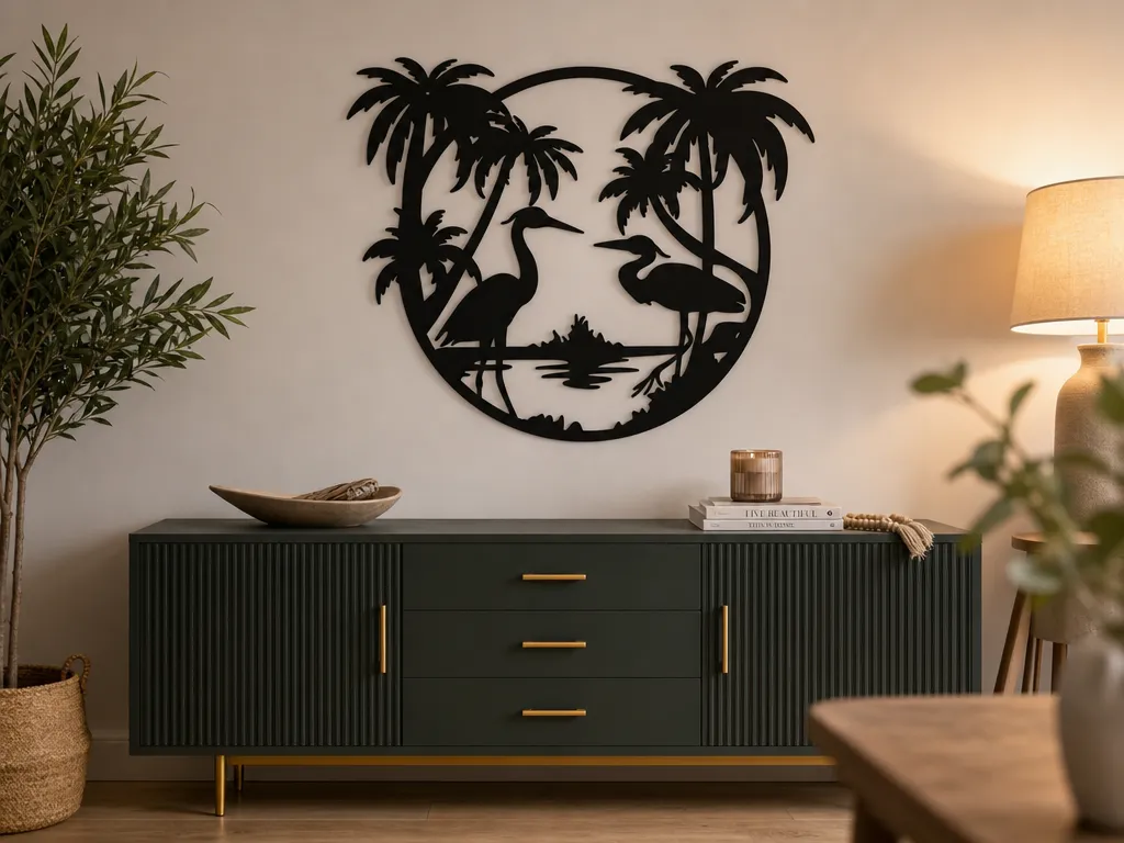 Tropical Birds Wall Art SVG, Flamingo Wall Art SVG, Palm Tree SVG, Tropical Nature Decor, Laser Cut File