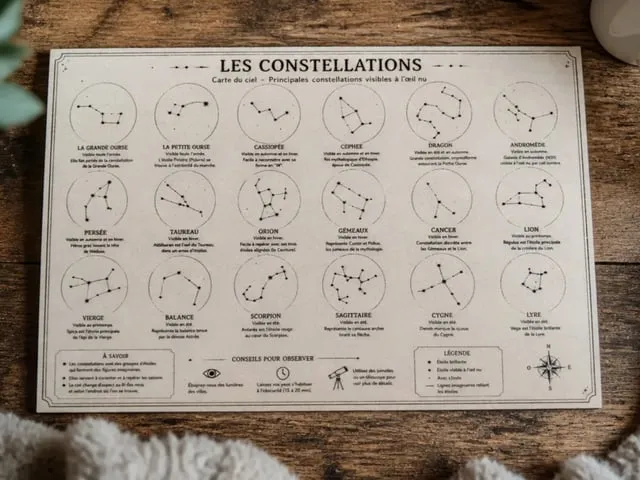 Carte éducative des constellations du ciel nocturne