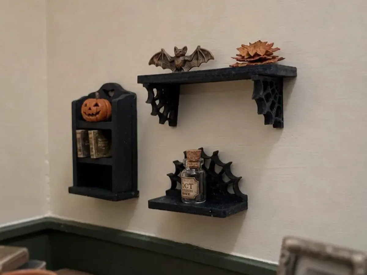 [Laser cut and engrave] Miniature Halloween Autum Style Shelves Template Dollhouse Diorama