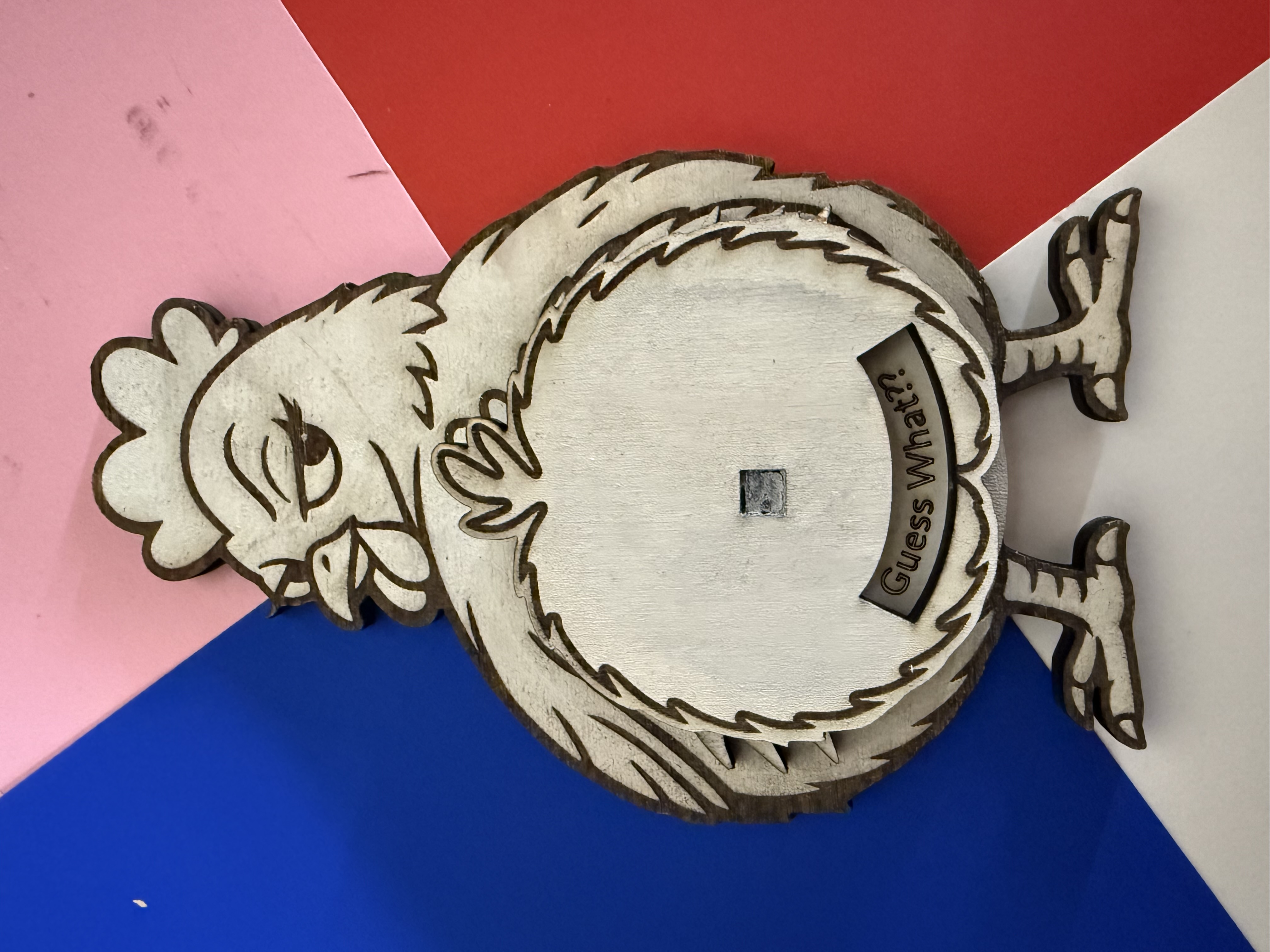 [Laser cut and engrave] Funny Chicken Guess What Sign