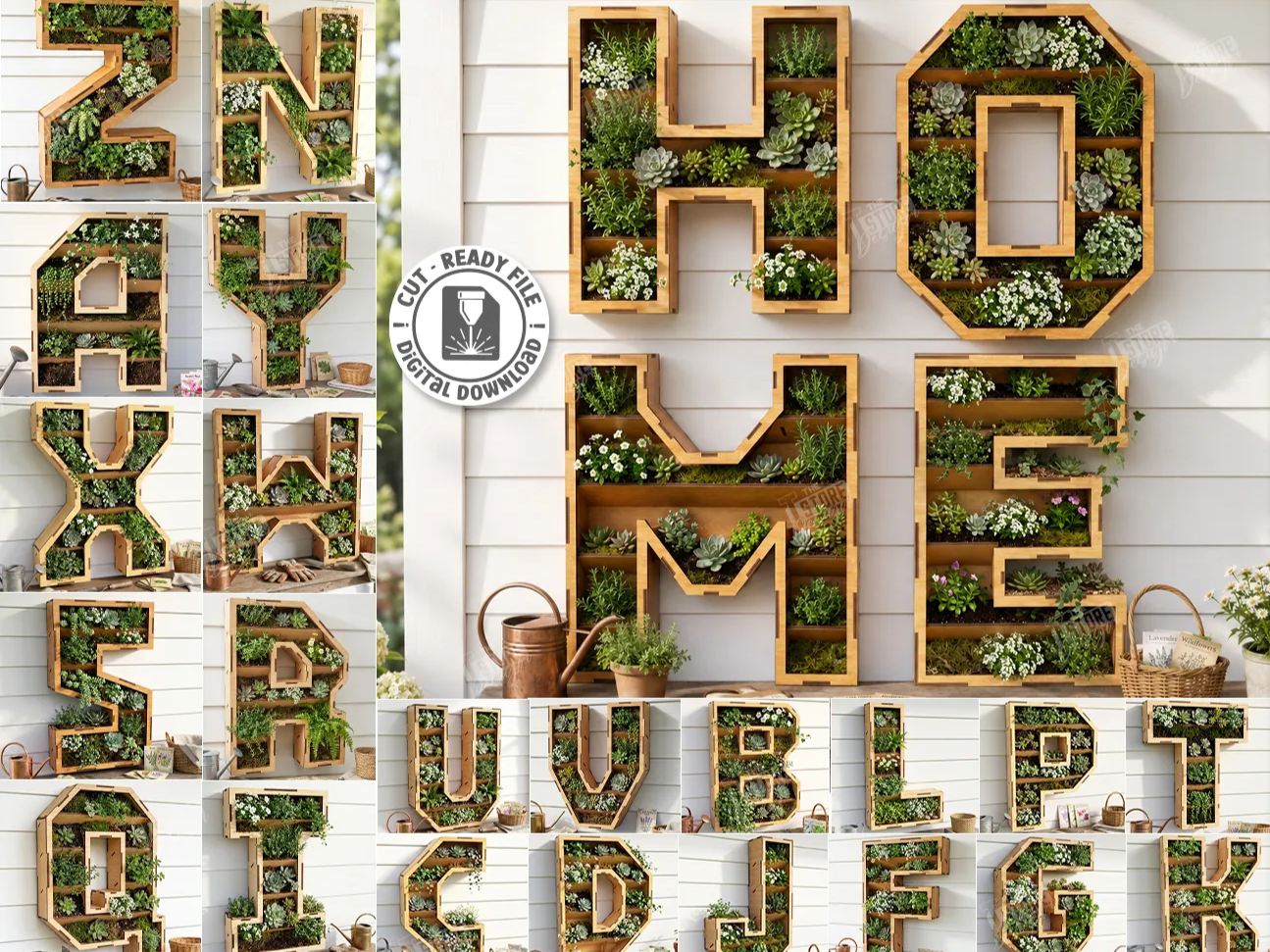 Wall Mounted Letter Shaped Rack Laser Cut Bundle. Wall Letter Laser Cut. 3D Layered Floral Alphabet Monogram Patterns