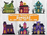 [Laser cut and engrave] Set of Colorful Layered Halloween Haunted House Tabletop Figures