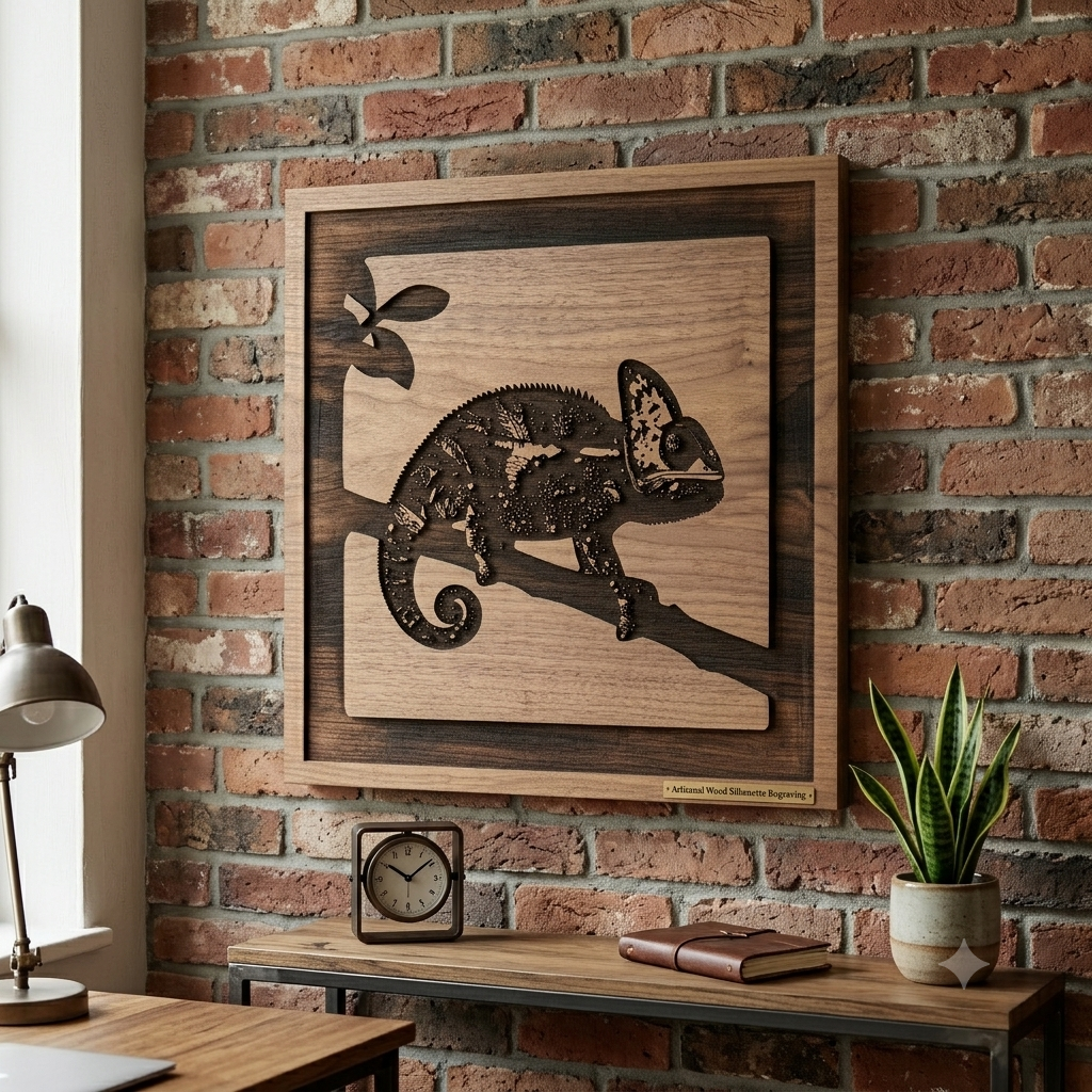 [Laser cut and engrave] Chameleon Wall Art Wooden Panel