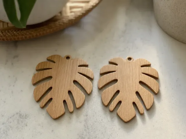 Monstera Leaf Wooden Earring Charms