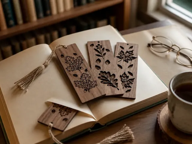 Wooden Bookmarks with Botanical Leaf Cutout Designs