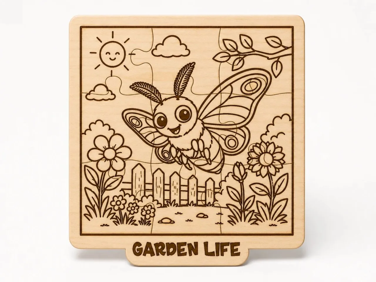 [Laser cut and engrave] Garden Life Moth Coloring Puzzle SVG XCS | Adorable Wooden Laser Cut Activity for Kids | Reusable Montessori Learning Toy