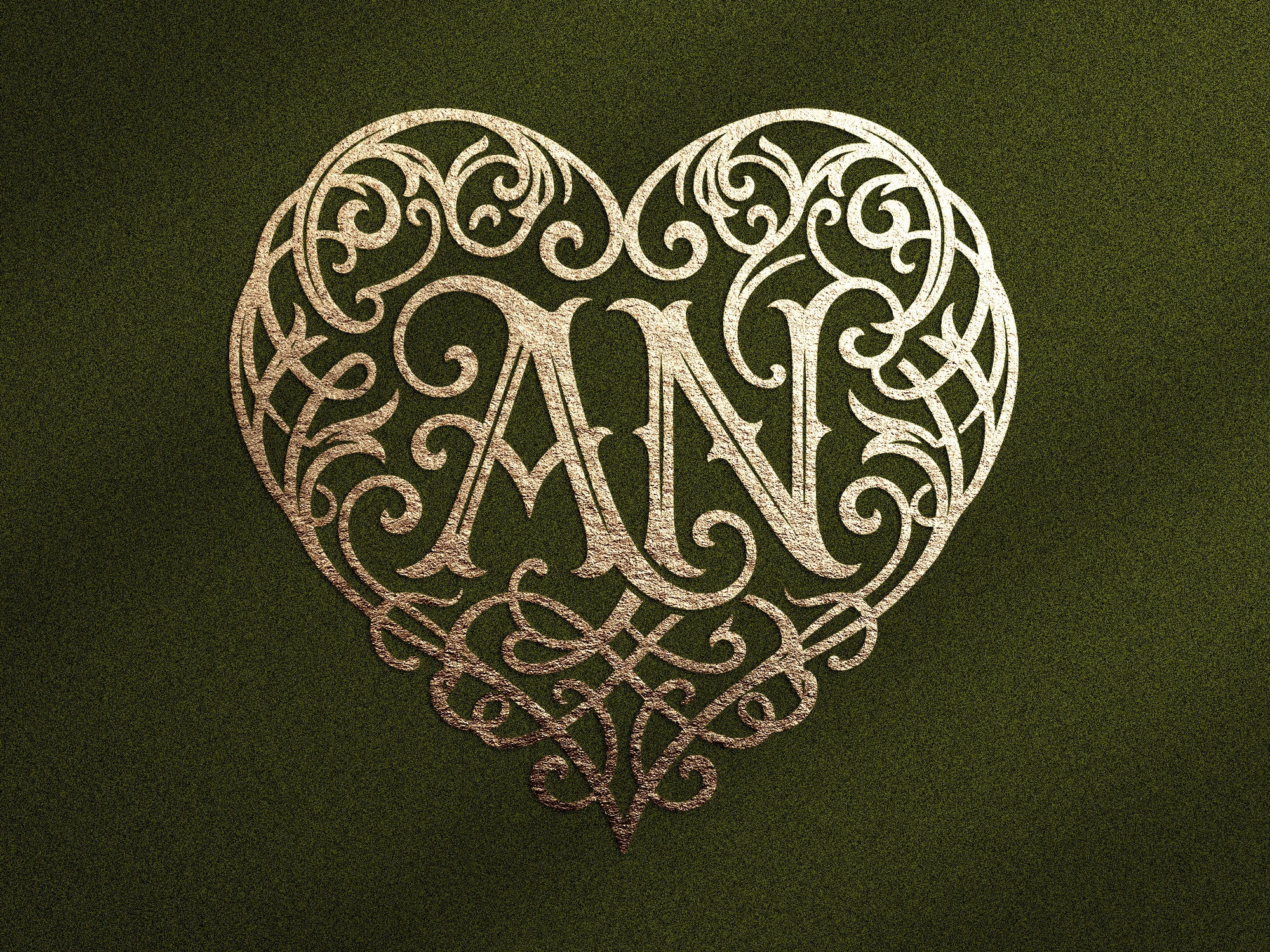 Monogramme doré en forme de cœur avec initiales AN