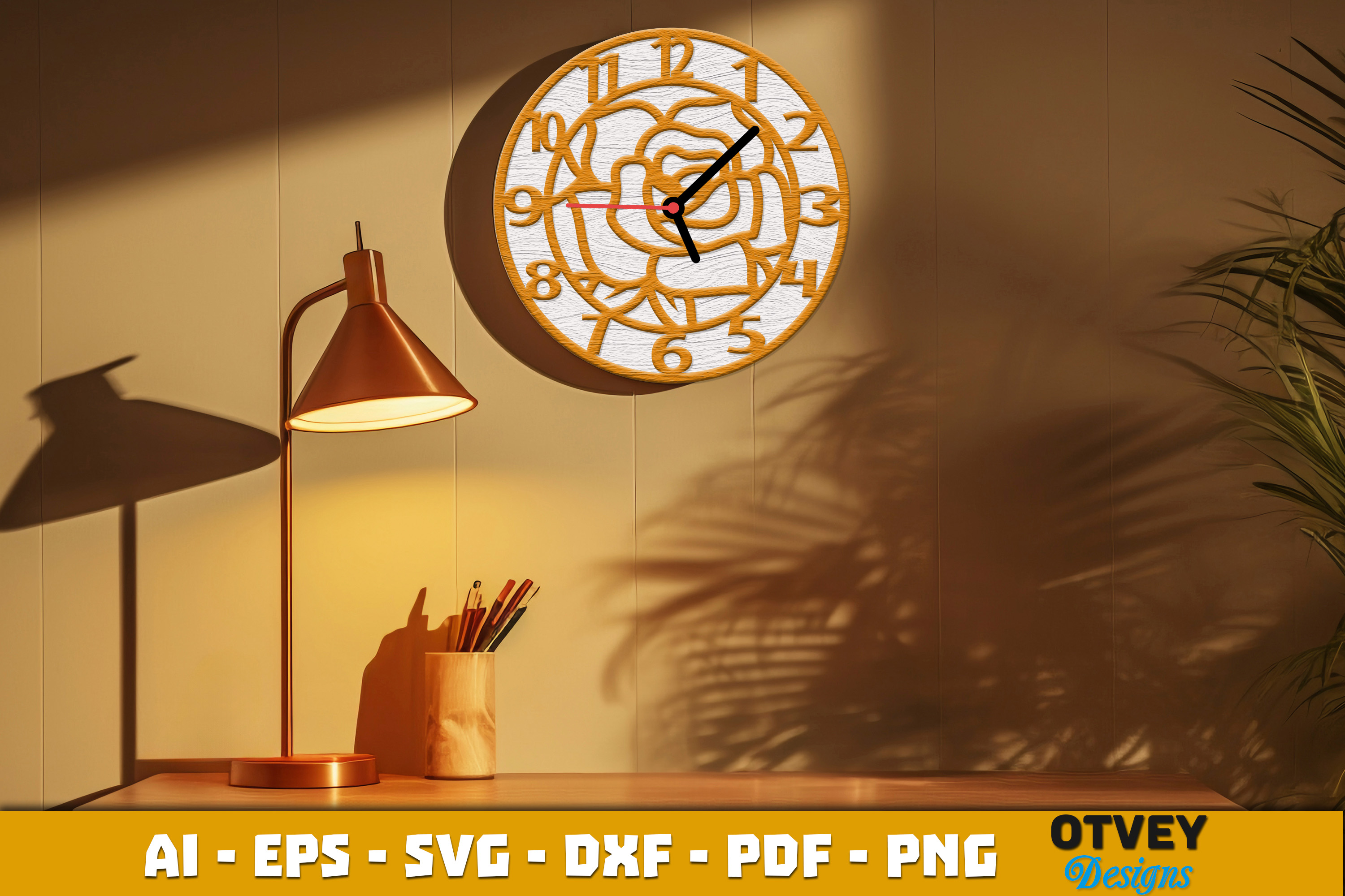 [Laser cut and engrave] Wooden Flower Wall Clock Lasercut 10 Designs