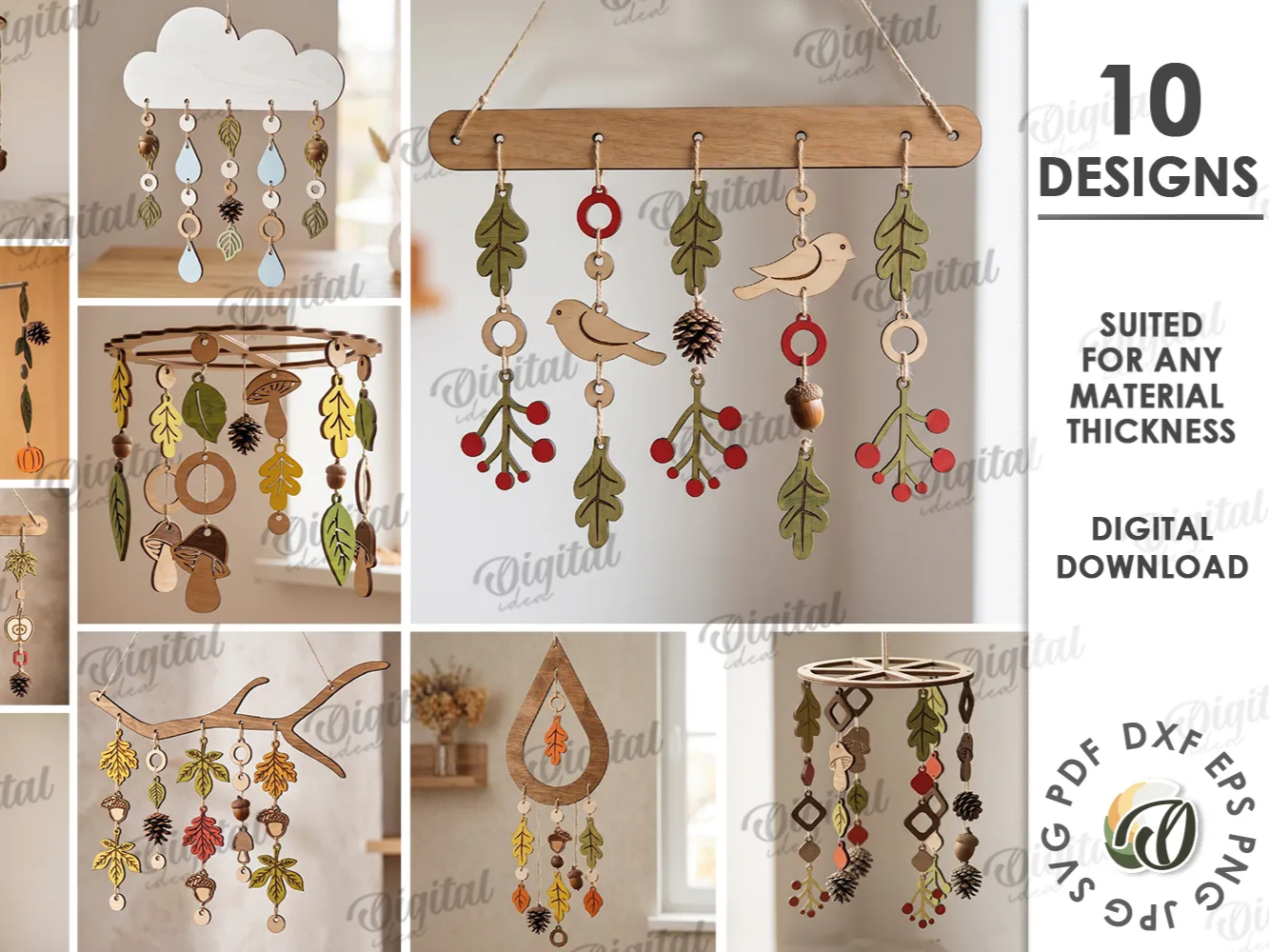 3D Fall Mobiles Bundle. Layered Autumn Hanging Decor Laser Cut Files. Woodland Nursery Mobile. Bird. Leaf. Pumpkin. Baby Room Decoration