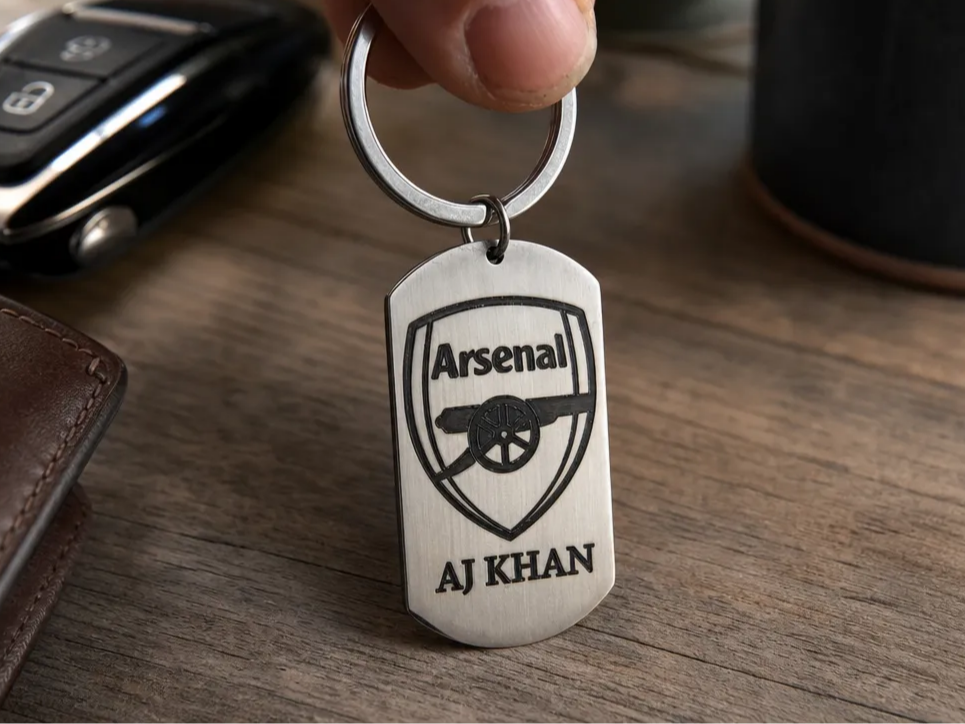 Arsenal Football Club metal keychain with personalized name