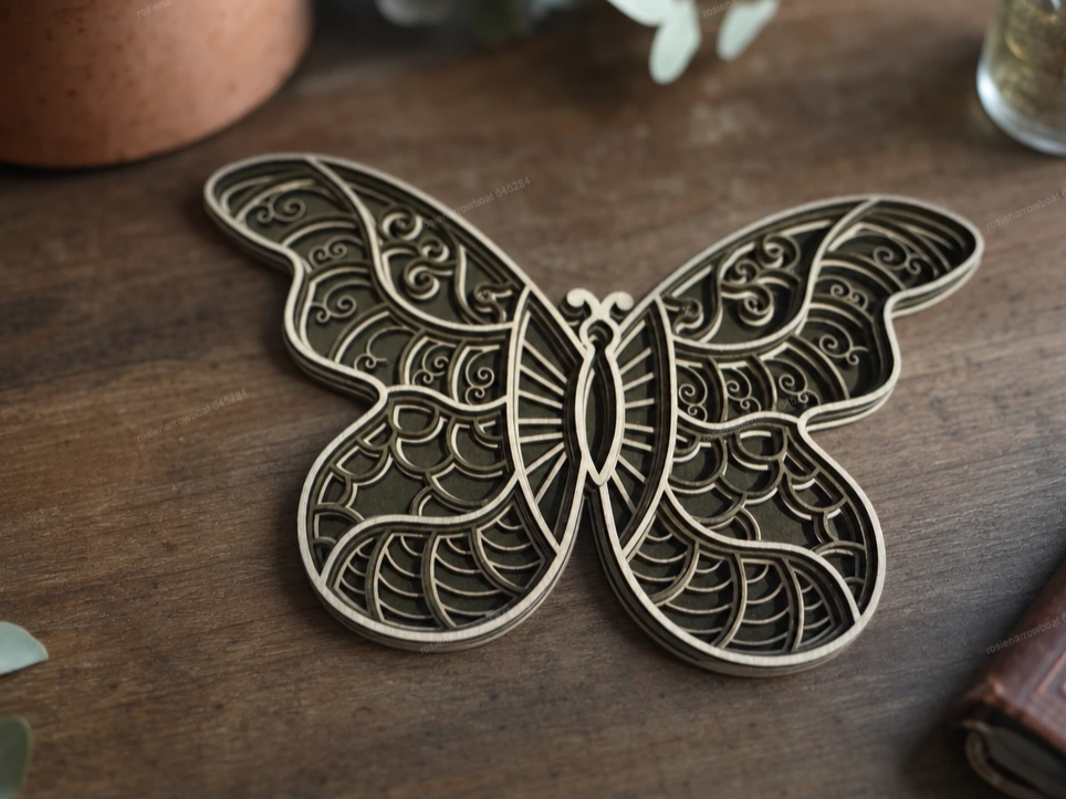 Layered Butterfly Wall Art with Intricate Filigree Patterns