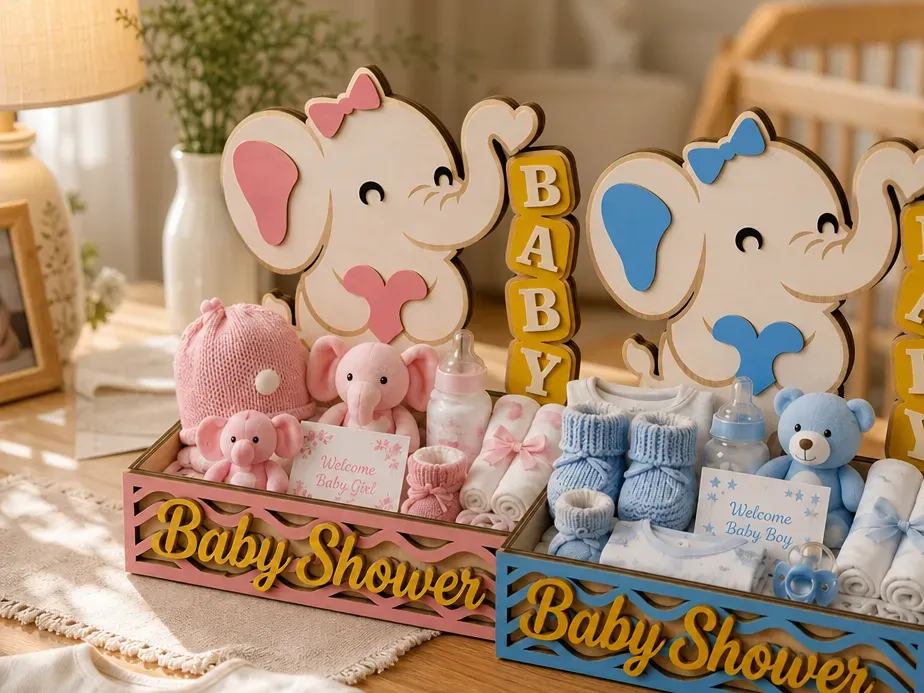 Elephant Themed Baby Shower Gift Basket Organizer