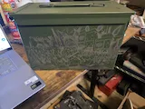 [Laser cut and engrave] Green Metal Ammo Can with Rock Concert Frog Illustration