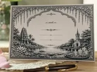 [Laser cut and engrave] Interfaith Wedding Invitation Card Featuring Temple and Church Illustration