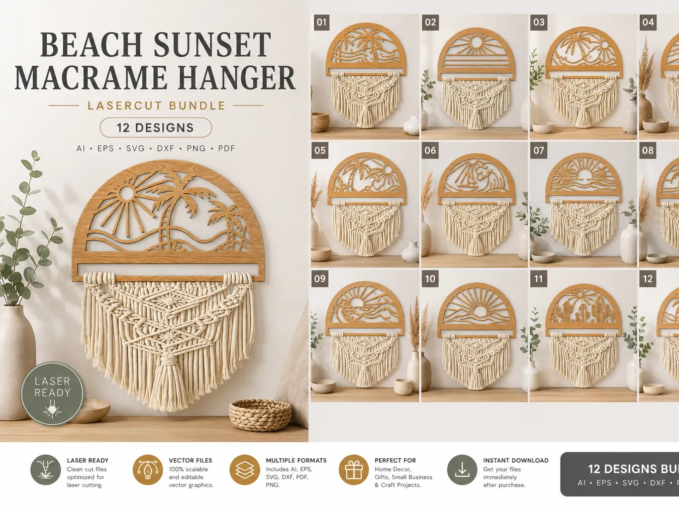 Beach Sunset Macrame Wall Hanging with Wooden Arch