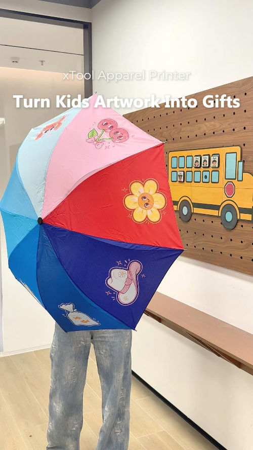 [DTF Printing] Multicolor Children's Umbrella with Playful Cherry and Flower Graphics