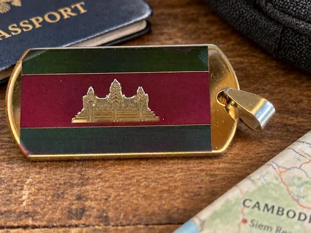 Cambodia Flag Stainless Steel Coloured Keyring