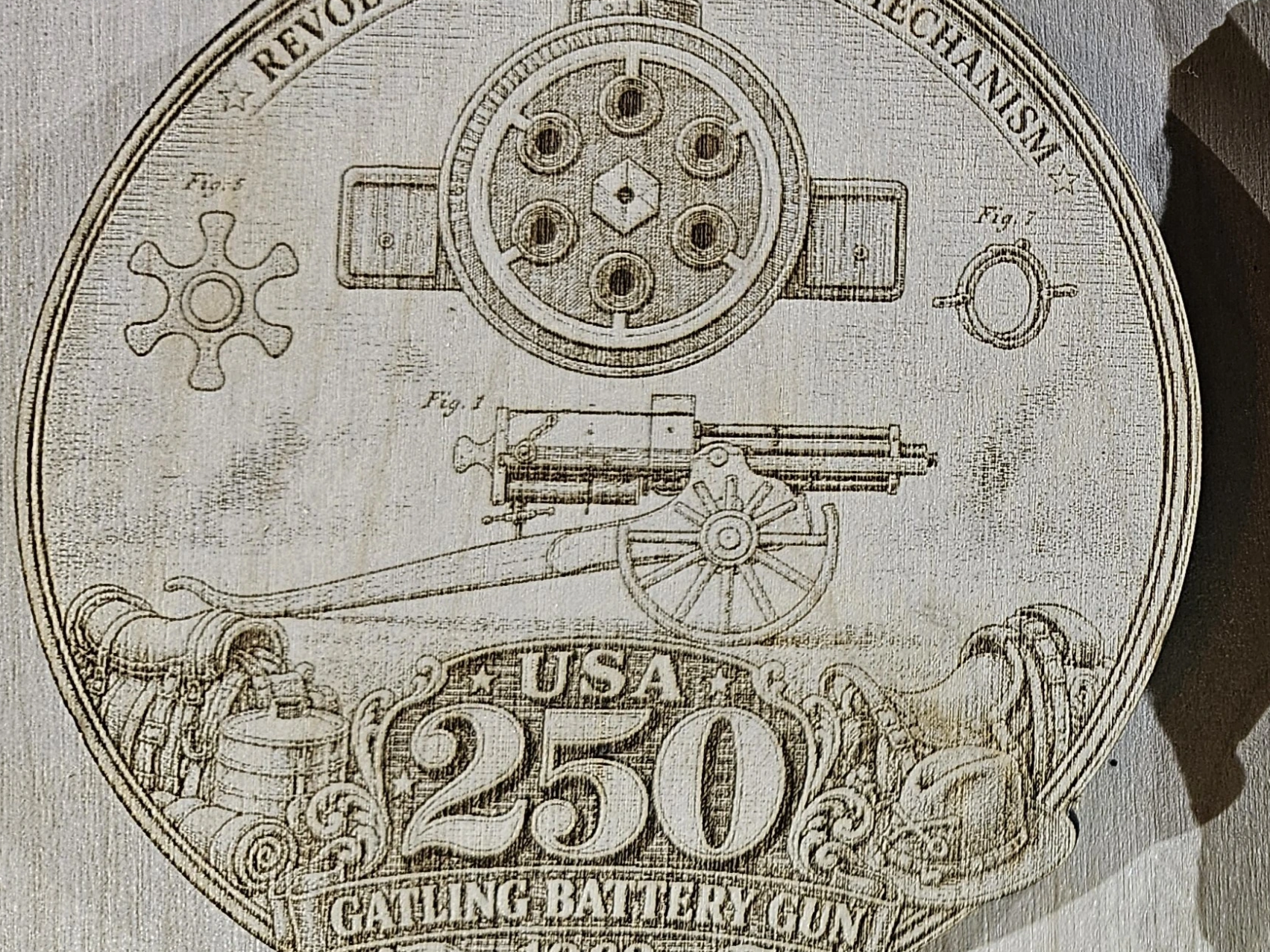 Gatling Battery Gun Wooden Coaster