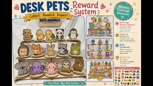 [Laser cut and engrave] Desk Pets Classroom Reward System with Miniature Animal Figures
