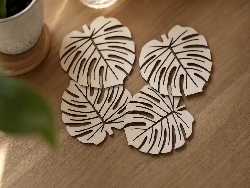 Monstera Leaf Shaped Drink Coasters