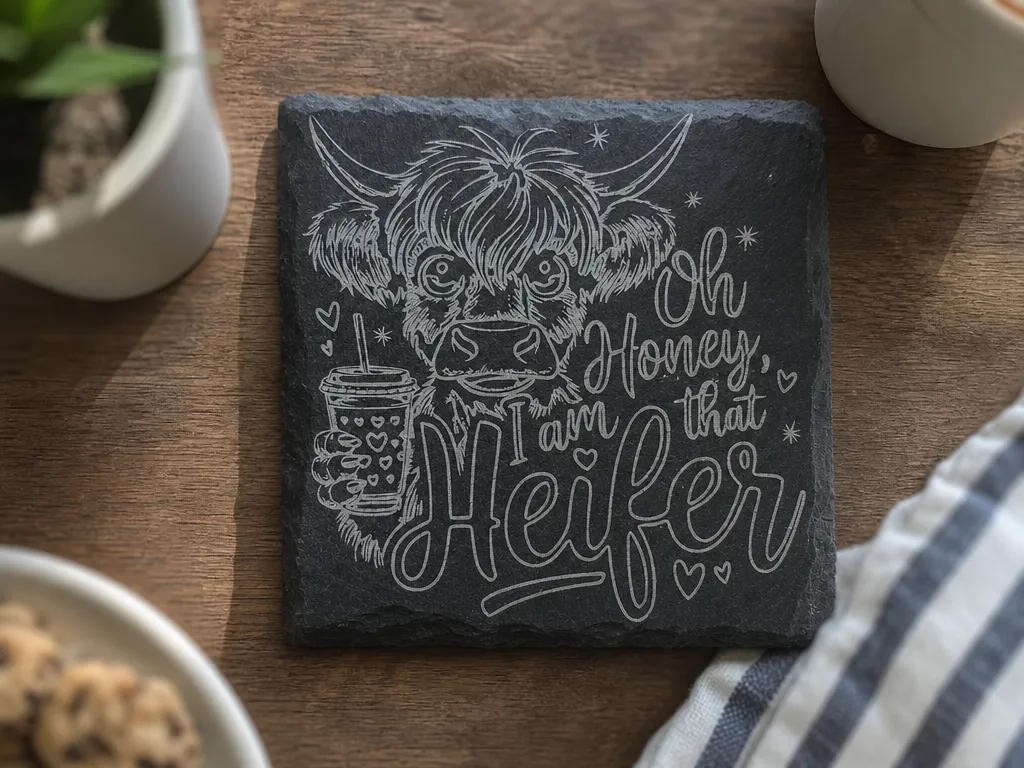 Highland Cow Oh Honey I Am That Heifer Slate Coaster