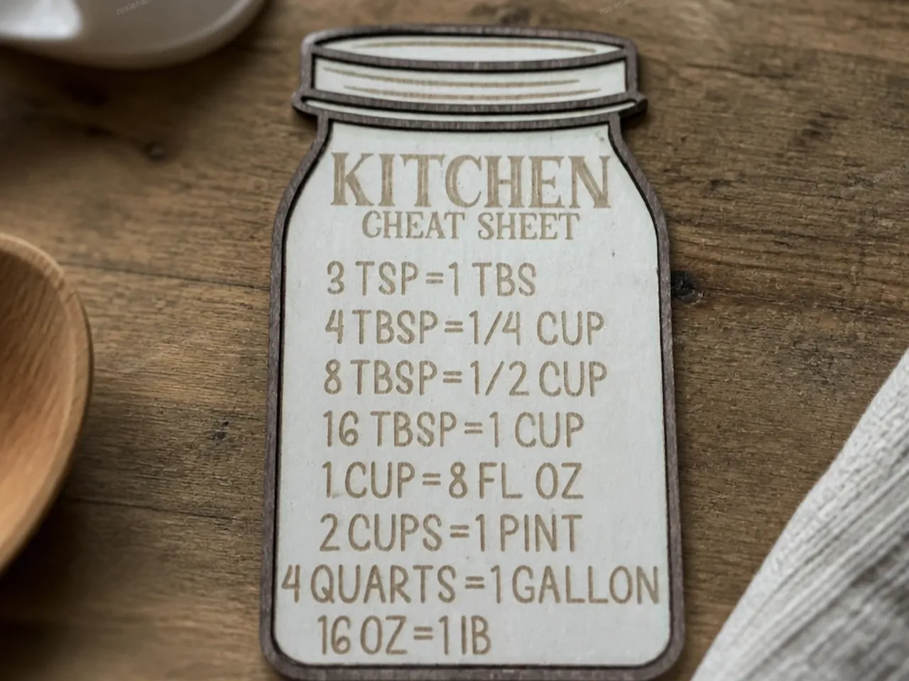 [Laser cut and engrave] Mason Jar Kitchen Measurement Conversion Cheat Sheet Sign