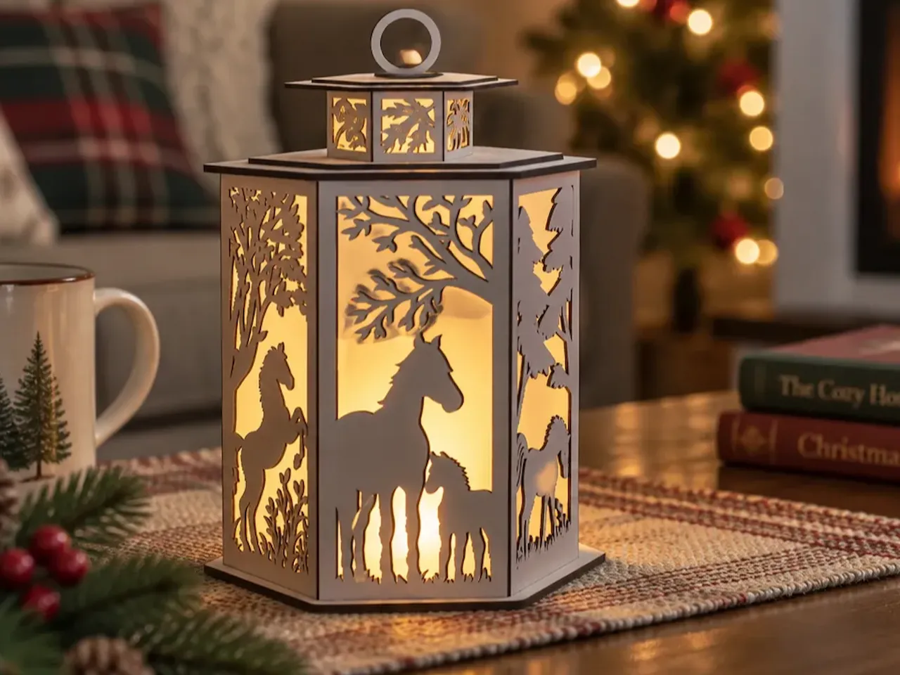 [Laser cut and engrave] Horse and Foal Silhouette Tabletop Lantern