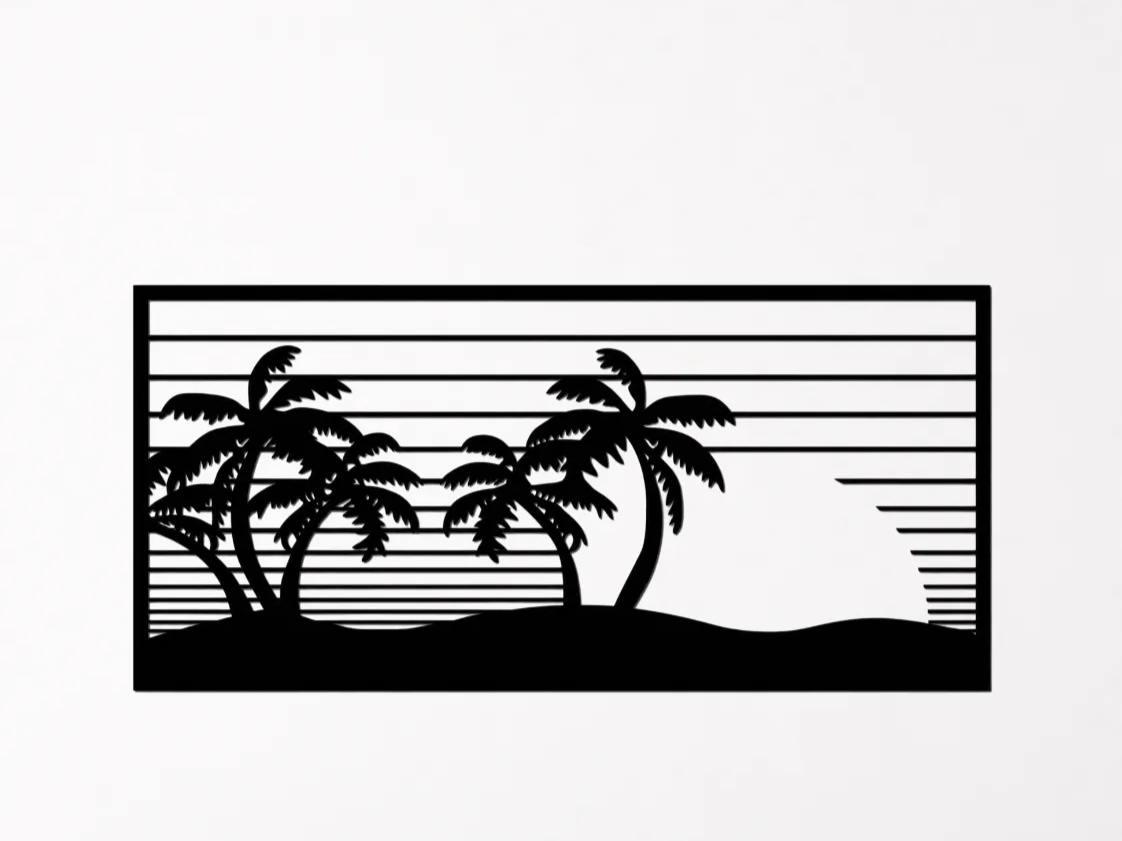 Tropical Beach Sunset Wall Art SVG | Palm Tree Laser Cut File | Coastal Island Decor | Summer Ocean Scene SVG