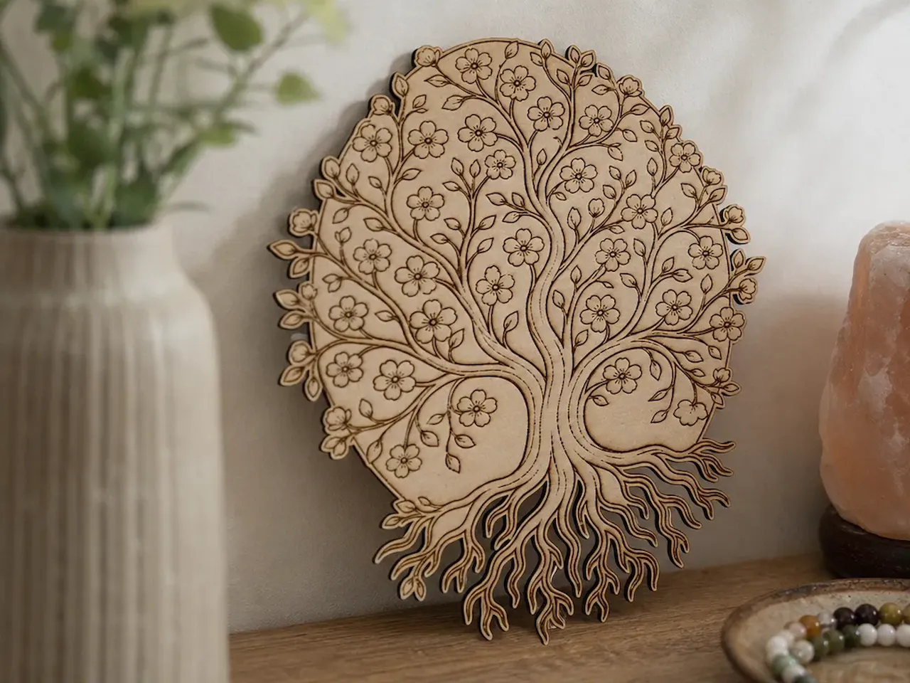 [Laser cut and engrave] Décoration murale arbre de vie fleuri en bois