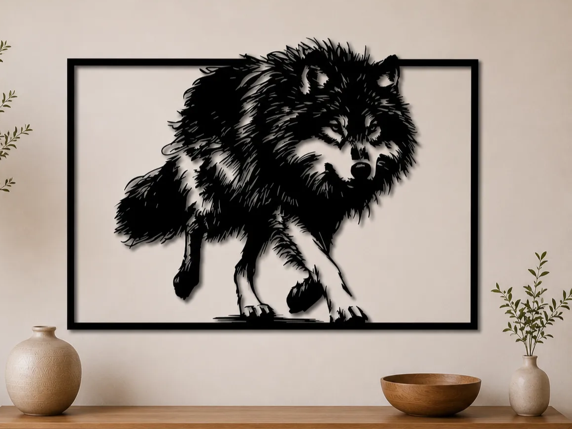 Wolf Wall Art SVG | Running Wolf Silhouette | Wildlife Laser Cut File | Rustic Cabin Decor | Digital Download