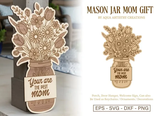 Mason Jar Flower Bouquet Wall Sign for Mom